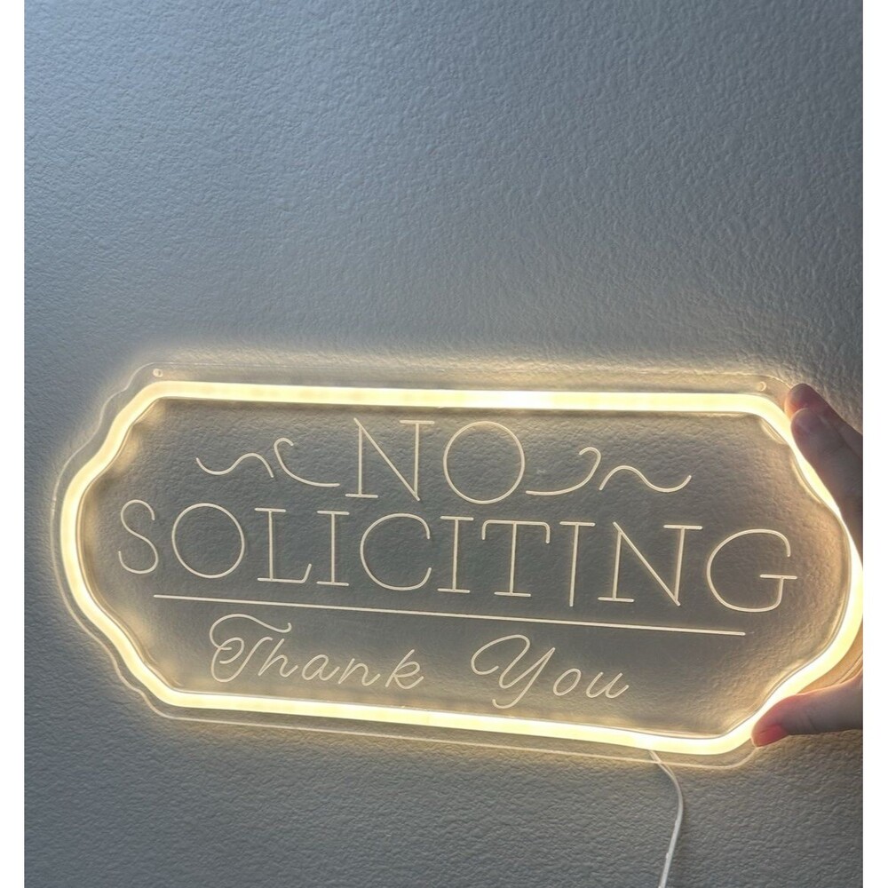 No Soliciting Thank you USB Dimmable Neon LED Sign Plug In 16.5"x7.5"